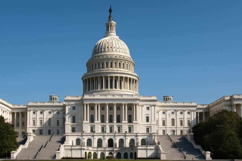 FOMC October 2025 – U.S. Capitol Building in daylight with lights off symbolizing government data blackout.