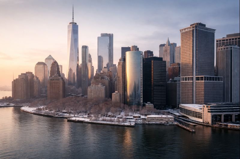 Early morning view of Manhattan’s financial district reflecting steady U.S. economic growth and stable Treasury markets