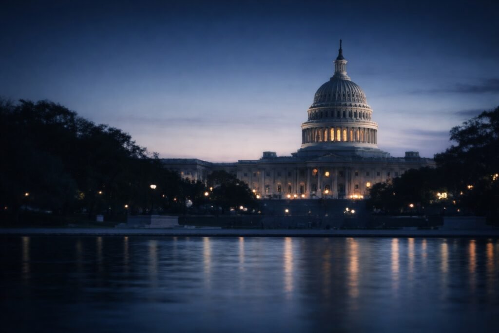 U.S. Capitol at dusk as January 2026 labor market data drives Treasury yields lower