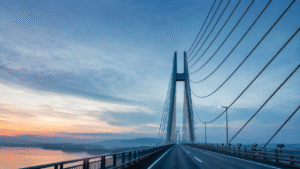Long-span cable-stayed bridge at dawn representing thirty-year duration as the July 2026 CPI report preceded a 30-year Treasury auction clearing at 5.22 percent