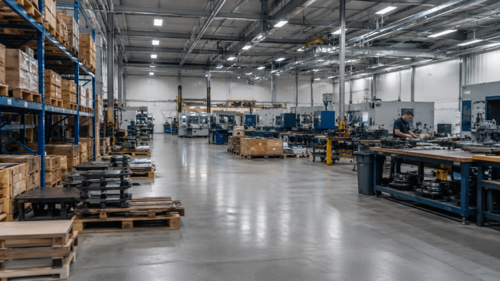 Manufacturing floor representing the July 2026 jobs report, which showed payrolls declining 23,000 even as ISM factory activity rose to a four-year high