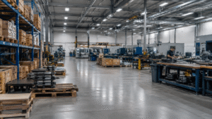 Manufacturing floor representing the July 2026 jobs report, which showed payrolls declining 23,000 even as ISM factory activity rose to a four-year high
