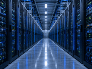 Hyperscale data center server aisle illustrating AI credit stress during the September 2026 CPI week